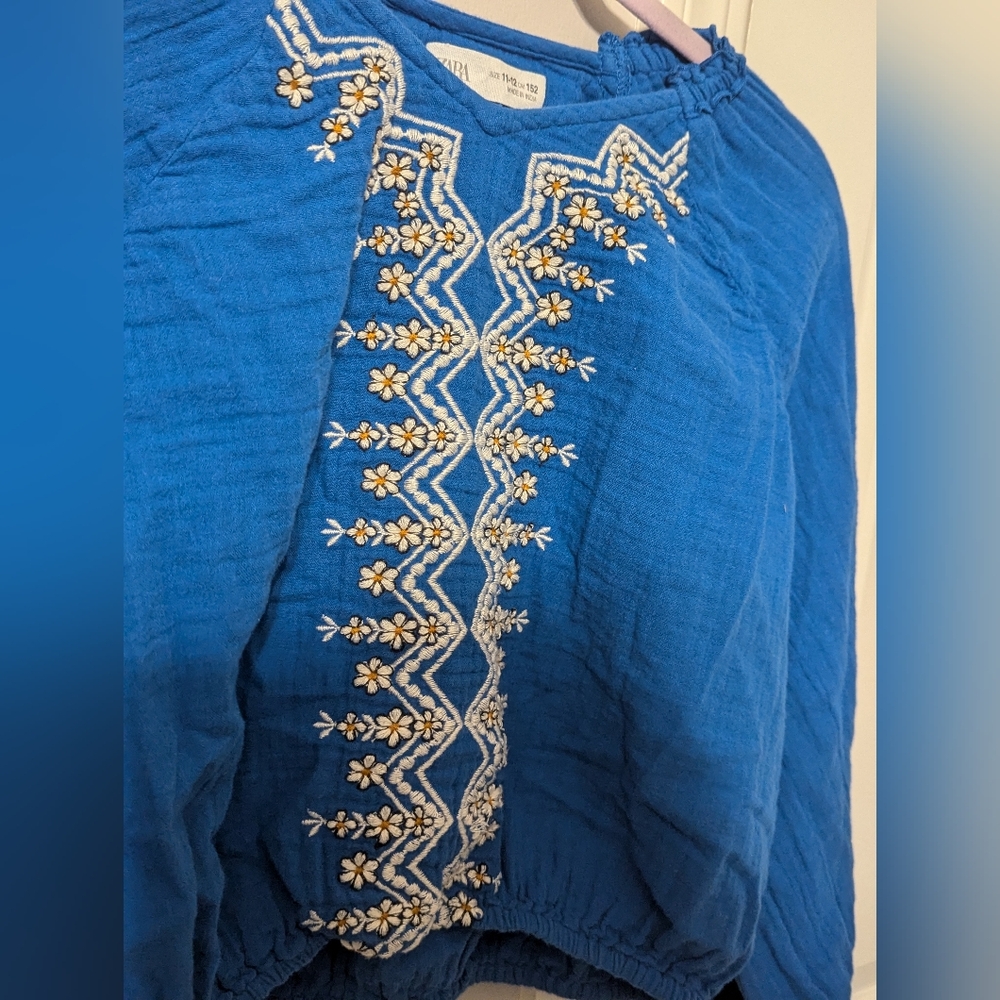Zara Girl Embroidered blouse/ 11/12 years - Picture 5 of 5